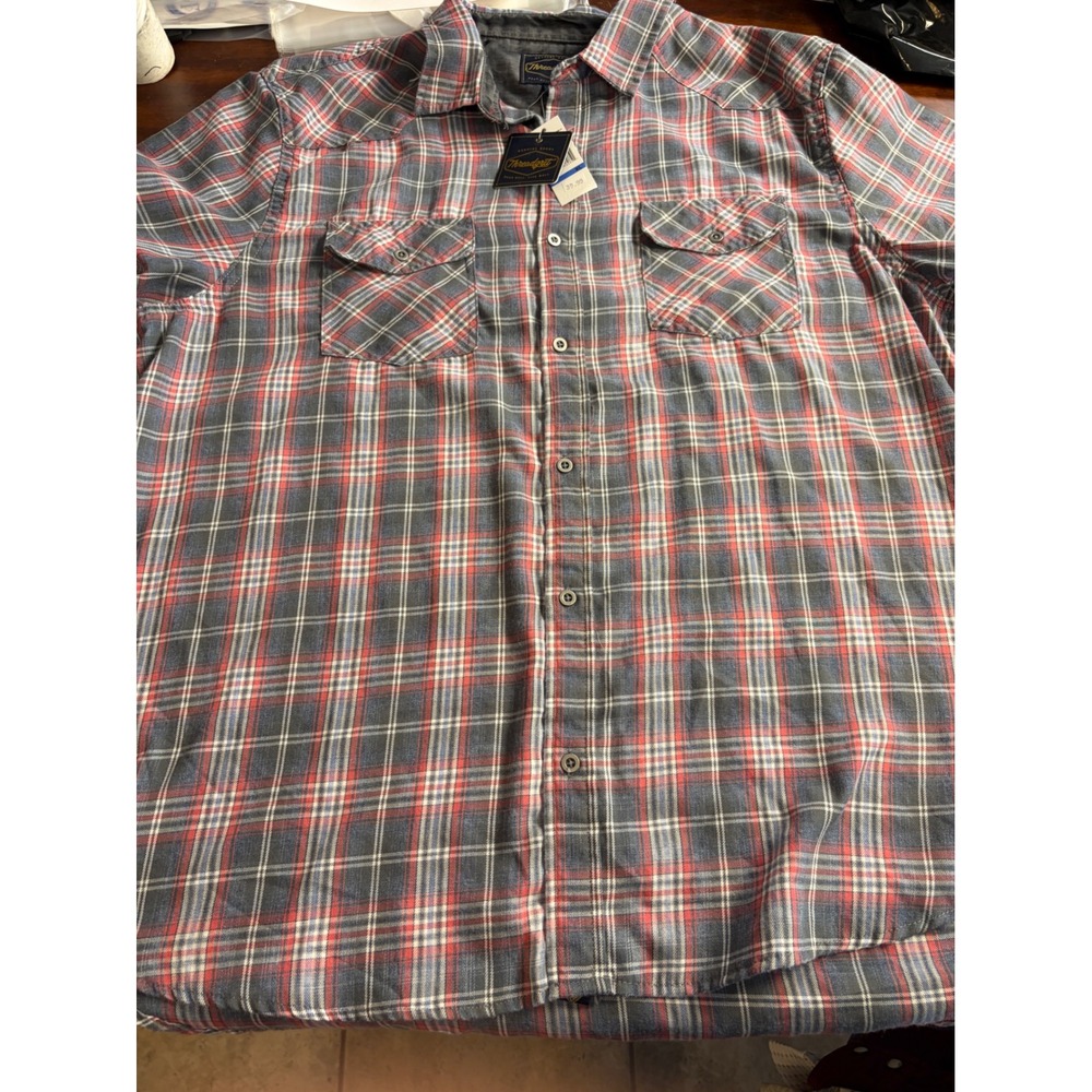 Threadgrit Mens Plaid Short Sleeve Button Down Western Shirt Red Blue Size L/XL